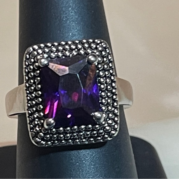 🫐Beautiful Art Deco Cushion Cut Deep Purple Amethyst Dinner Ring! - Picture 13 of 15